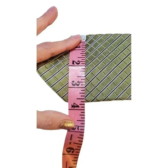 Tommy Hilfilger Mens Two Tone Green Geometric Blue Weave Stripe Silk Tie Rich - Picture 9 of 12